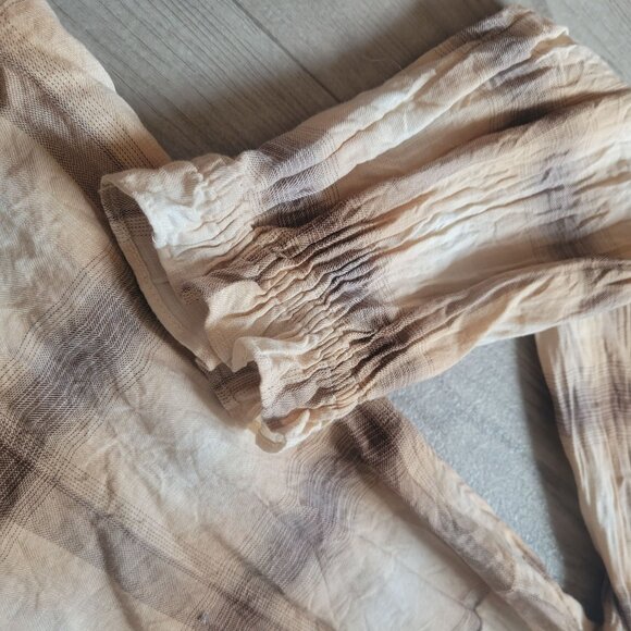 Talbots Plus 1X Beige Plaid Button Front Top Womens Long Sleeve Lightweight Blou - Picture 4 of 8